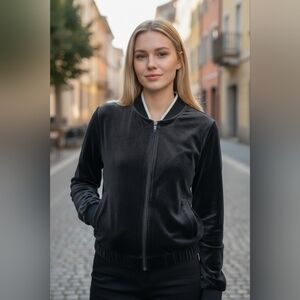 Victoria's Secret Black Bomber Jacket Velour Style